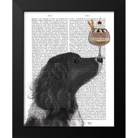 Springer Spaniel, Black, Bebe,Ice Cream Black Modern Wood Framed Art Print by Fab Funky