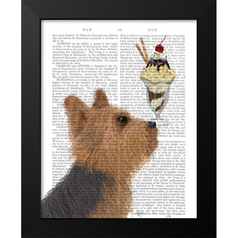 Yorkshire Terrier Ice Cream Black Modern Wood Framed Art Print by Fab Funky
