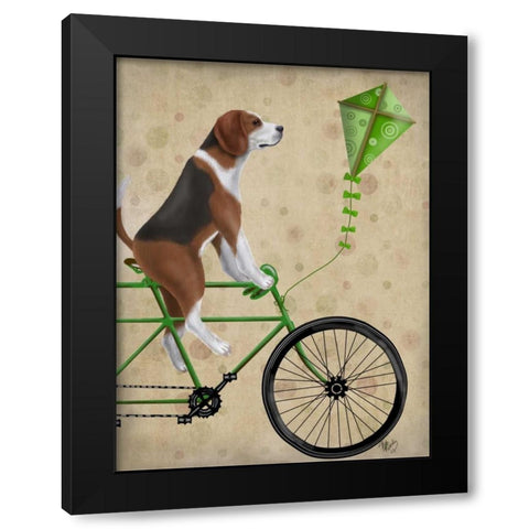 Beagle on Bicycle Black Modern Wood Framed Art Print with Double Matting by Fab Funky