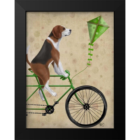 Beagle on Bicycle Black Modern Wood Framed Art Print by Fab Funky