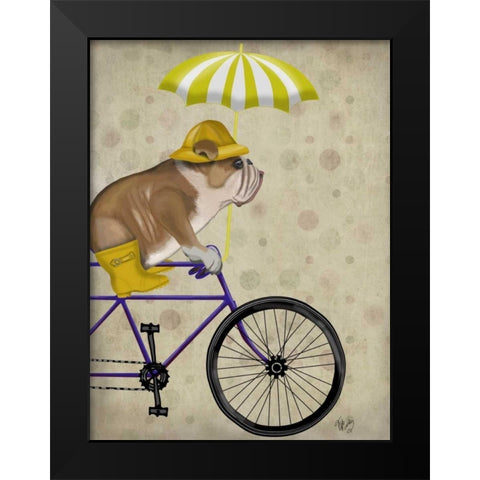 English Bulldog on Bicycle Black Modern Wood Framed Art Print by Fab Funky