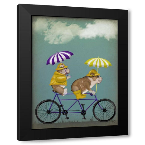 English Bulldog Tandem Black Modern Wood Framed Art Print with Double Matting by Fab Funky