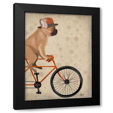 French Bulldog on Bicycle Black Modern Wood Framed Art Print by Fab Funky
