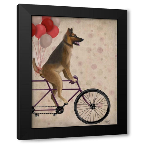 German Shepherd on Bicycle Black Modern Wood Framed Art Print by Fab Funky