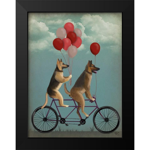 German Shepherd Tandem Black Modern Wood Framed Art Print by Fab Funky