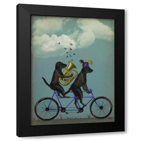 Black Labrador Tandem Black Modern Wood Framed Art Print by Fab Funky