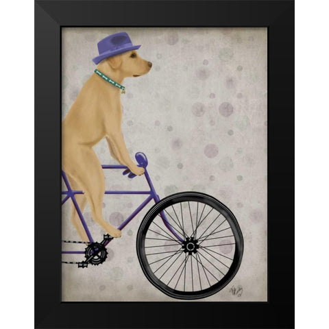 Yellow Labrador on Bicycle Black Modern Wood Framed Art Print by Fab Funky