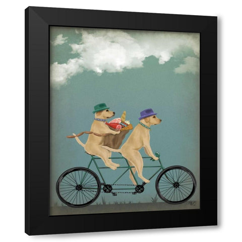 Yellow Labrador Tandem Black Modern Wood Framed Art Print with Double Matting by Fab Funky