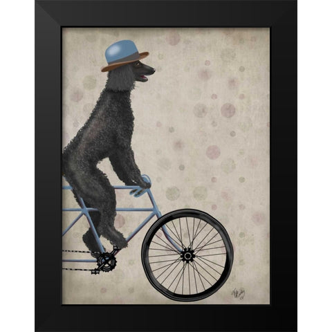 Poodle on Bicycle, Black Black Modern Wood Framed Art Print by Fab Funky