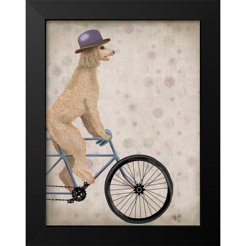 Poodle on Bicycle, Cream Black Modern Wood Framed Art Print by Fab Funky