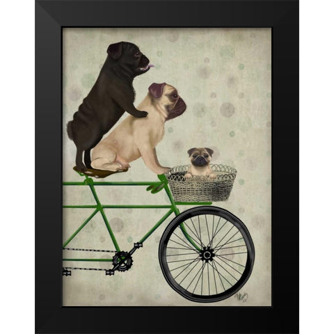 Pugs on Bicycle Black Modern Wood Framed Art Print by Fab Funky