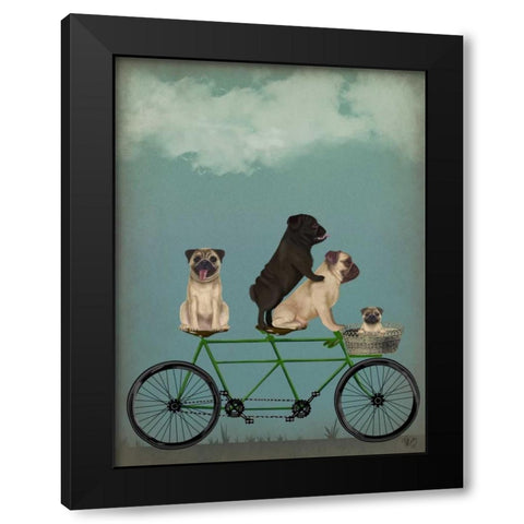 Pug Tandem Black Modern Wood Framed Art Print by Fab Funky