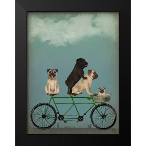 Pug Tandem Black Modern Wood Framed Art Print by Fab Funky