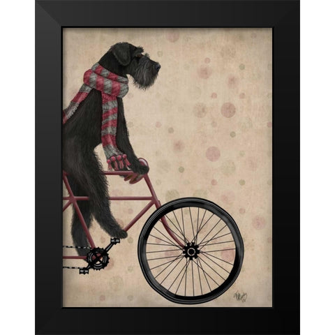Schnauzer on Bicycle, Black Black Modern Wood Framed Art Print by Fab Funky