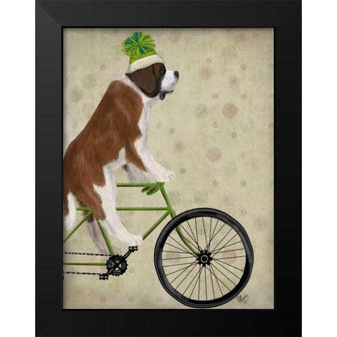 St Bernard on Bicycle Black Modern Wood Framed Art Print by Fab Funky