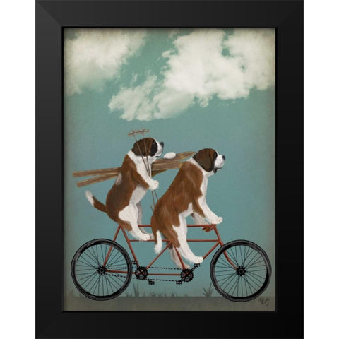 St Bernard Tandem Black Modern Wood Framed Art Print by Fab Funky