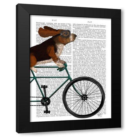 Basset Hound on Bicycle Black Modern Wood Framed Art Print by Fab Funky
