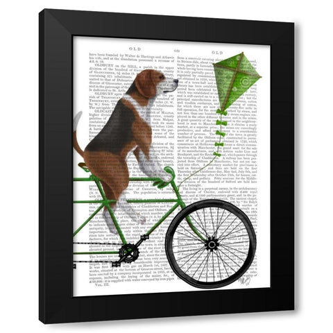 Beagle on Bicycle Black Modern Wood Framed Art Print by Fab Funky