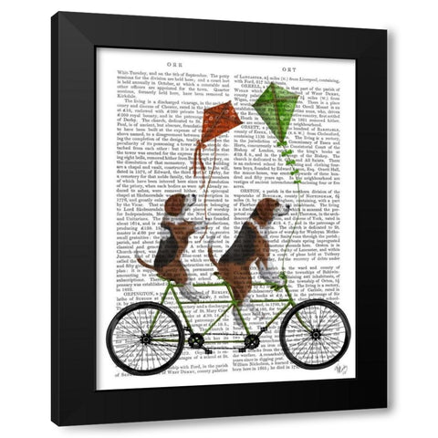 Beagle Tandem Black Modern Wood Framed Art Print with Double Matting by Fab Funky