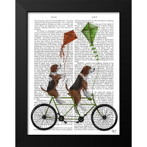 Beagle Tandem Black Modern Wood Framed Art Print by Fab Funky