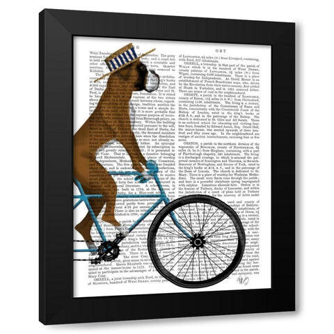 Boxer on Bicycle Black Modern Wood Framed Art Print by Fab Funky