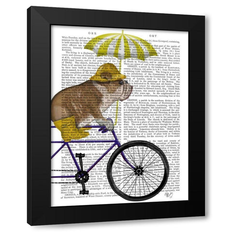 English Bulldog on Bicycle Black Modern Wood Framed Art Print by Fab Funky
