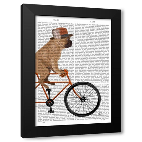 French Bulldog on Bicycle Black Modern Wood Framed Art Print with Double Matting by Fab Funky