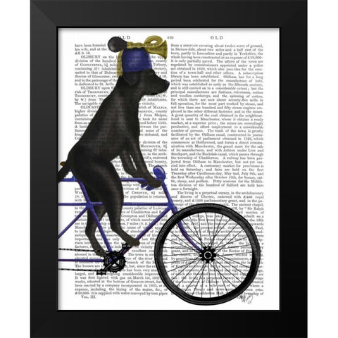 Black Labrador on Bicycle Black Modern Wood Framed Art Print by Fab Funky