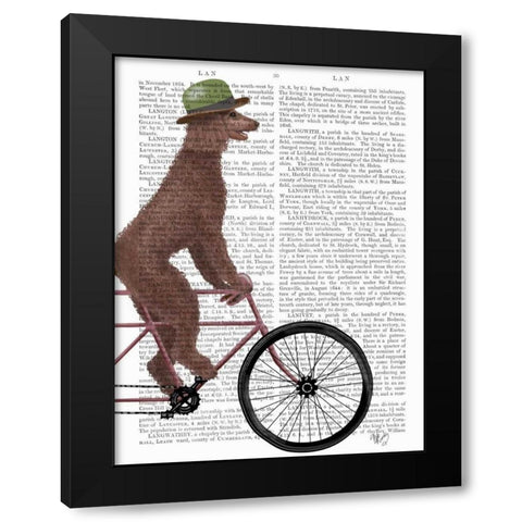 Poodle on Bicycle, Brown Black Modern Wood Framed Art Print by Fab Funky