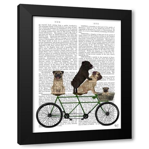 Pug Tandem Black Modern Wood Framed Art Print by Fab Funky