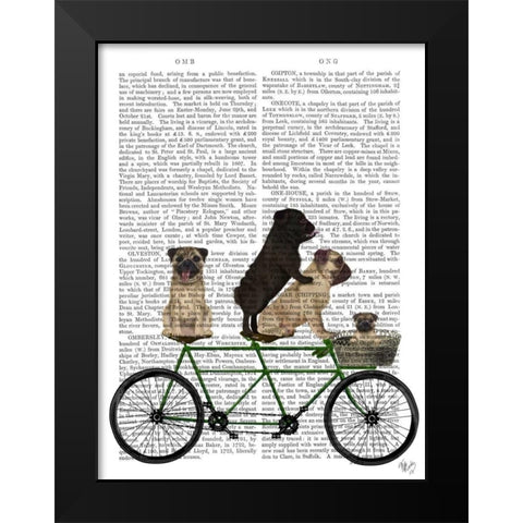 Pug Tandem Black Modern Wood Framed Art Print by Fab Funky