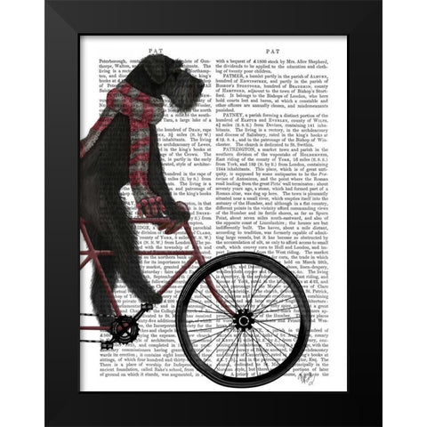 Schnauzer on Bicycle, Black Black Modern Wood Framed Art Print by Fab Funky