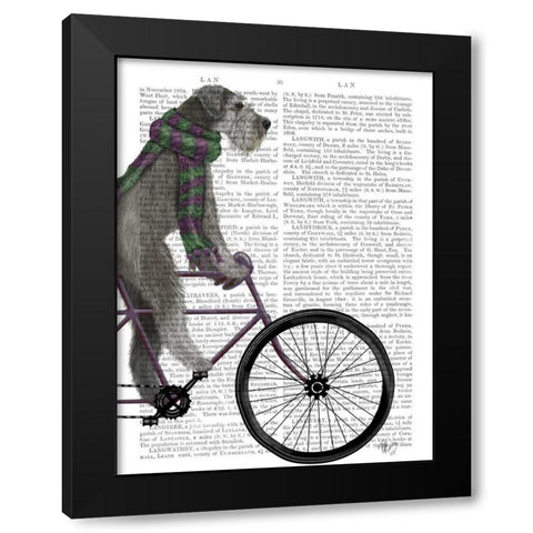 Schnauzer on Bicycle, Grey Black Modern Wood Framed Art Print by Fab Funky