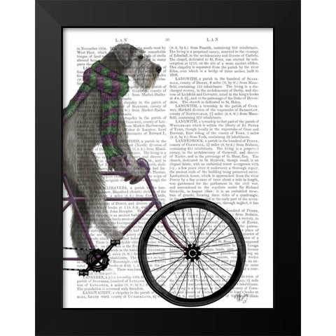 Schnauzer on Bicycle, Grey Black Modern Wood Framed Art Print by Fab Funky