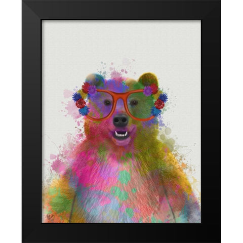 Rainbow Splash Bear Black Modern Wood Framed Art Print by Fab Funky