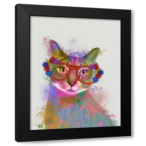 Rainbow Splash Cat 1 Black Modern Wood Framed Art Print with Double Matting by Fab Funky