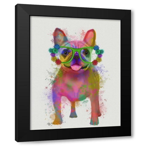 Rainbow Splash French Bulldog, Full Black Modern Wood Framed Art Print by Fab Funky