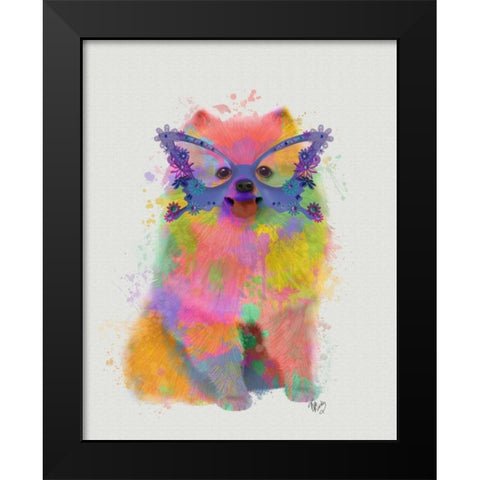 Rainbow Splash Pomeranian Black Modern Wood Framed Art Print by Fab Funky