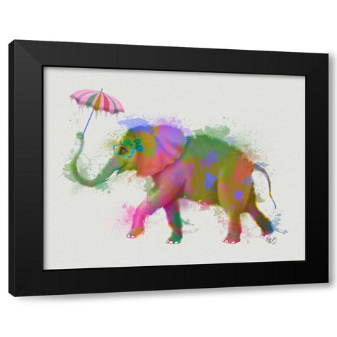 Rainbow Splash Elephant Black Modern Wood Framed Art Print by Fab Funky