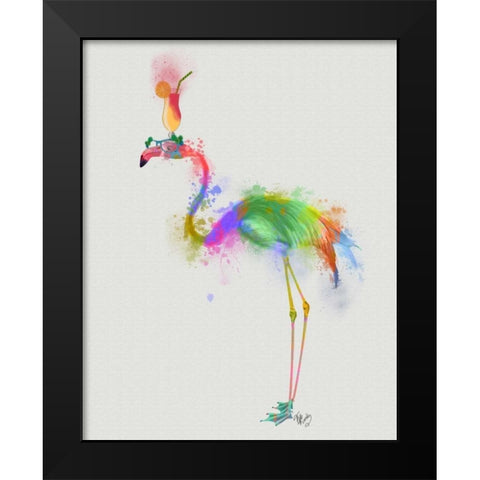 Rainbow Splash Flamingo 1 Black Modern Wood Framed Art Print by Fab Funky