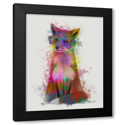 Rainbow Splash Fox 1 Black Modern Wood Framed Art Print by Fab Funky