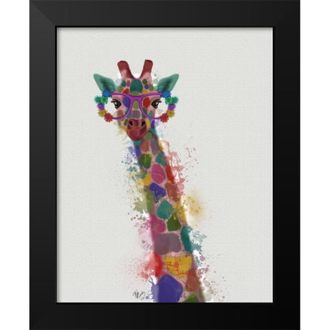 Rainbow Splash Giraffe 1 Black Modern Wood Framed Art Print by Fab Funky