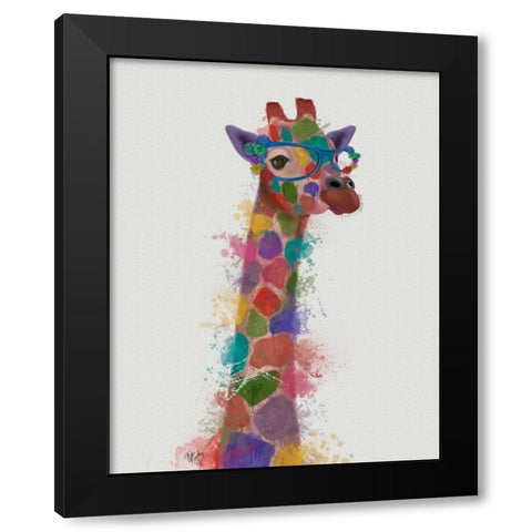 Rainbow Splash Giraffe 2 Black Modern Wood Framed Art Print by Fab Funky