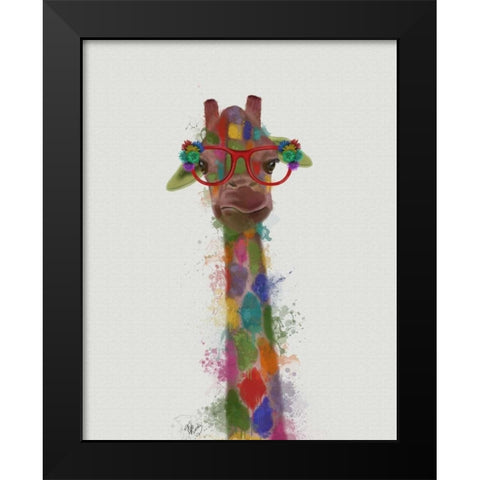 Rainbow Splash Giraffe 3 Black Modern Wood Framed Art Print by Fab Funky