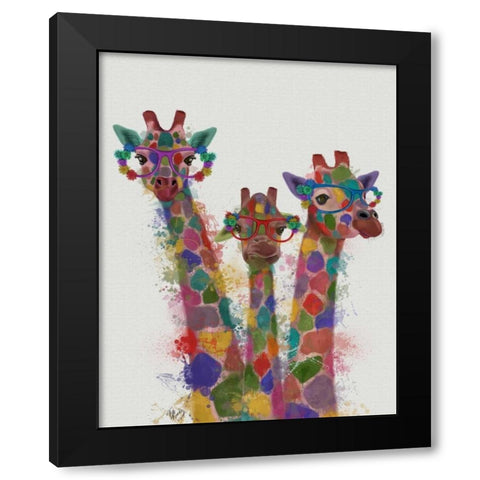 Rainbow Splash Giraffe Trio Black Modern Wood Framed Art Print by Fab Funky