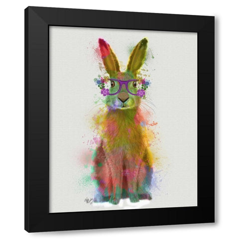 Rainbow Splash Rabbit 1 Black Modern Wood Framed Art Print with Double Matting by Fab Funky