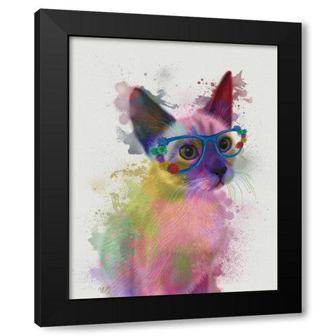 Rainbow Splash Cat 2 Black Modern Wood Framed Art Print with Double Matting by Fab Funky