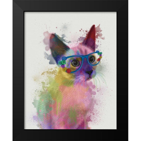 Rainbow Splash Cat 2 Black Modern Wood Framed Art Print by Fab Funky