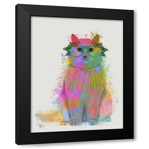 Rainbow Splash Cat 3, Full Black Modern Wood Framed Art Print by Fab Funky