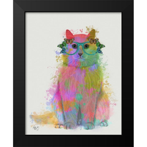 Rainbow Splash Cat 3, Full Black Modern Wood Framed Art Print by Fab Funky